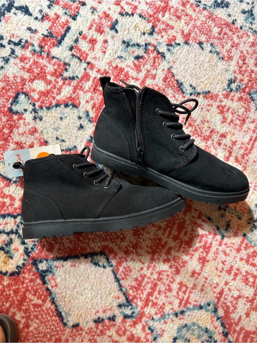 NWT Black Lace-Up Winter Ankle Boots with Side Zip
